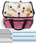 Sparkling Pink Glitter Insulated Picnic Backpack Tote Bag 30L filled with ice and beverages with visible insulation layers