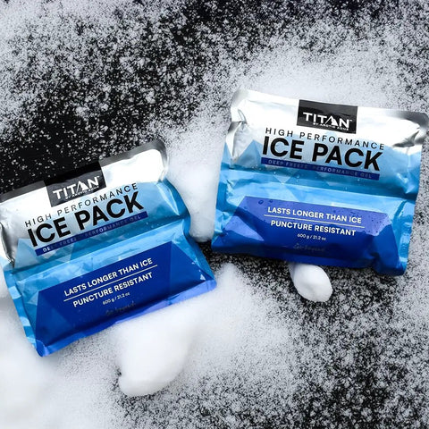 Deep Freeze Titan Ice Pack 2 Pack 600 Gram High Performance Puncture Resistant Cold Pack on snow background