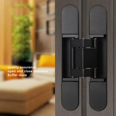 Folding Cross Door Hinge Invisible Stainless Steel Heavy Duty 180 Degree Concealed Three Dimensional Hinge Gold Finish installed on dark cabinet