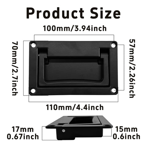Zinc Alloy Recessed Pull Handle Heavy Duty Black Flush Door Handle With Mount Screws For Toolbox Drawer And Home Furniture