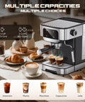 Effortless Home Barista Kit Compact Espresso Machine With 20 Bar Pump And Quick Milk Frother LED Touch Control, brewing two cups.