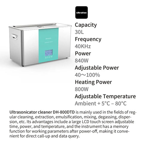 Pro Grade Ultrasonic Cleaner Heavy Hitter Sonic Wash Tank DH-800DTD with 30L stainless steel design for efficient cleaning.