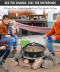 Family enjoying marshmallows over fire pit with Round Fire Pit Spark Screen Compatible With Bonfire Size Pits Carbon Steel Mesh Cover.