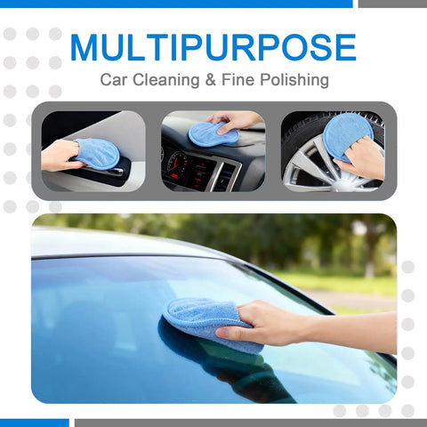 Using 6 Pack 5 Inch Microfiber Wax Applicator Pads With Finger Pocket for car cleaning and detailing on different surfaces.