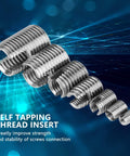 50 Pcs 302 Stainless Steel Inner Thread Self Tapping Thread Inserts Set for Metal Repair and Reinforcement, side view