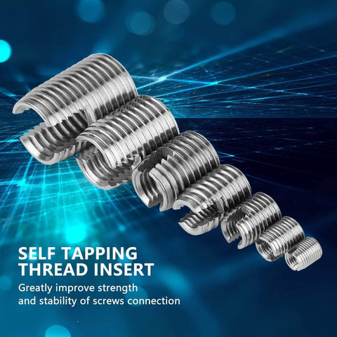 50 Pcs 302 Stainless Steel Inner Thread Self Tapping Thread Inserts Set for Metal Repair and Reinforcement, side view