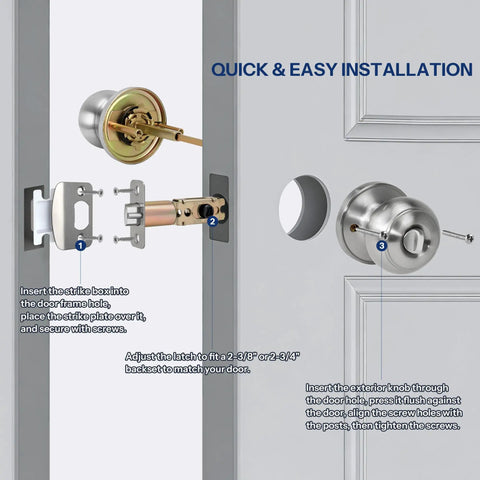 Keyed Entry Door Knobs 6 Pack With Lock And Key For Exterior And Interior Doors Right Or Left Hand Satin Nickel Finish ANSI Grade 3 Durable Build 200000 Cycles installation guide image
