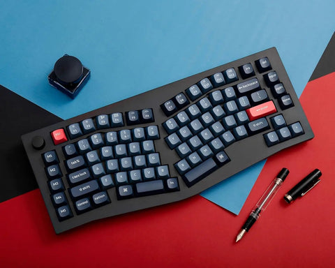 Built Different For Marathon Sessions This 75 Percent Alice Layout Wireless Mechanical Keyboard with blue keycaps on a colorful background.