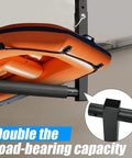 Stainless Steel Ceiling Storage Rack With 10 To 18 Inch Adjustable Height showing overhead support for kayak load.