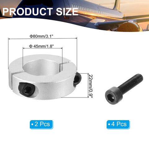 Double Split Shaft Collar 45mm Bore With 80mm Outer Diameter And 22mm Thickness Aluminum Alloy Heavy Duty Locking Collar Clamp Style
