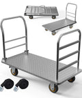 Beefy Flatbed Platform Cart With Detachable Guardrail For Barrels And Heavy Loads, 48 By 24 Inch, 2000 Lbs Capacity, Swivel Casters