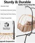 Double Egg Chair Outdoor With Stand For Two People Cushions And Headrest 80 Inch Hanging Swing Chair Basket In Brown For Patio Deck Garden Indoor Weatherproof Powder Coated Frame with sturdy base and adjustable height.