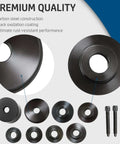 Front Wheel Drive Bearing Removal Kit with 19 piece hub bearing puller and installation adapters, carbon steel, rust-resistant
