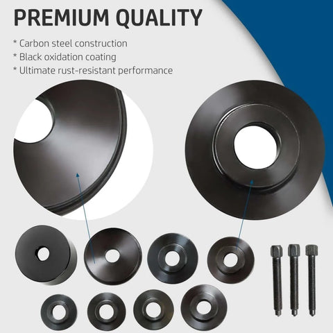 Front Wheel Drive Bearing Removal Kit with 19 piece hub bearing puller and installation adapters, carbon steel, rust-resistant