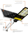 Heavy Duty Outdoor Solar LED Flood Light With Remote Mounting Bracket Auto Dusk To Dawn Sensor, showcasing solar panel and mount.