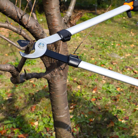 4 In 1 Garden Tool Set Hedge Clippers Pruning Shears Folding Saw Branch Cutter Tree Pruner in use on a tree branch
