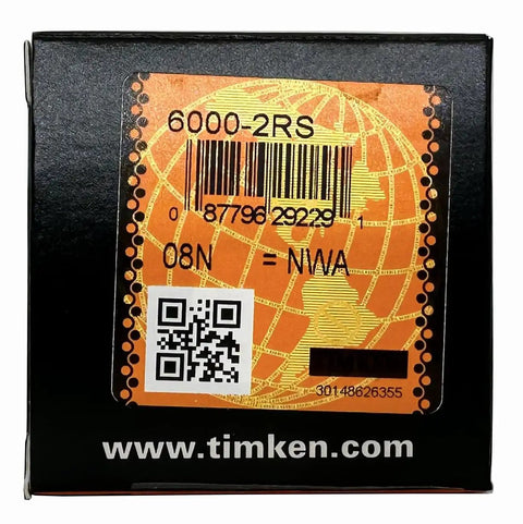 Box of 4 Pack 6000-2RS Double Rubber Seal Bearings 10x26x8mm with Chrome Steel Core, labeled with barcode and QR code.