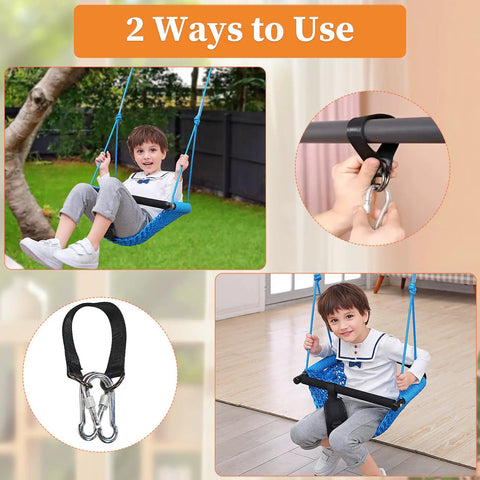 Indoor Outdoor Handmade DIY Net Swing For Kids With Adjustable Rope Versatile Backyard Playground Swing For Tree Garden Park Door Frame Easy Setup Blue Safe Durable