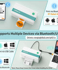 Bluetooth Thermal Shipping Label Printer For 4x6 Labels, Wireless Label Maker For Packages, compatible with multiple devices.