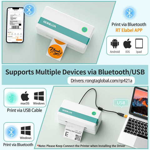 Bluetooth Thermal Shipping Label Printer For 4x6 Labels, Wireless Label Maker For Packages, compatible with multiple devices.