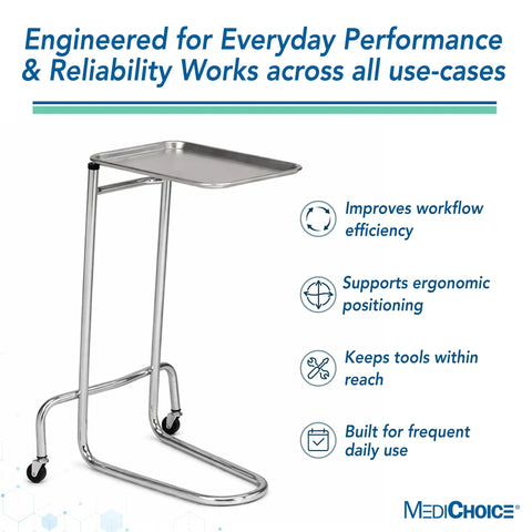 Portable Adjustable Tray Steel Premium Pro Grade Instrument Stand For Medical Dental Salon Tattoo Esthetician And Mobile Service Cart Table Height 34 To 54 Inches With Stable Chrome Base And Heavy Duty Legs.