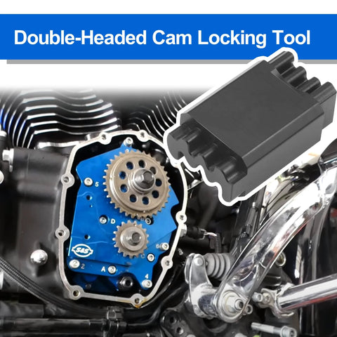 Double-headed cam locking tool; blue S&S plate with gears for Harley-Davidson Twin Cam/M8 engines