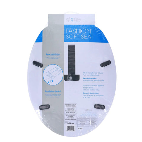 Ultra Plush Cushioned Toilet Seat With Soft Vinyl Comfort packaging, black finish, elongated toilet compatible