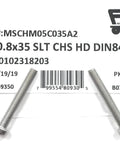 Top Shelf M5 X35 Stainless Steel Slotted Cheese Head Machine Screws Din84 A2-70 heavy duty fasteners in packaging.