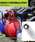 70uF Motor Run Capacitor For 450V AC Systems, Round Cylindrical Metallized Polypropylene Film With Two Leads