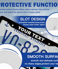 Close-up of Custom License Plate Frame With Your Own Text Personalize Now, Funny Car Gift, featuring slot design and smooth surface