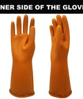 Inner view of Heavy Duty 18 Inch Latex Work Gloves With Rock Solid Chemical Resistance showing orange latex material.
