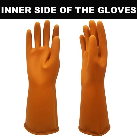 Inner view of Heavy Duty 18 Inch Latex Work Gloves With Rock Solid Chemical Resistance showing orange latex material.