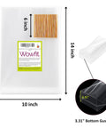 Clear Bottom Gusset Cellophane Gift Bags 10x14 Inches, 50 Count With 6 Inch Gold Twist Ties shown with dimensions and gusset detail