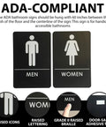 ADA Compliant Restroom Door Signs For Offices, Businesses, And Restaurants, Mens And Womens Bathroom Signs In Black