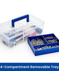 Two Pack Small Plastic Tool Box With Handle 2 Layer Clear Organizer With Removable Divider and Blue Tray