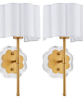 Set Of 2 Modern Wall Sconces With Creamy White Fabric Flower Shades And Antique Brass Brush Finish For Vanity, Stairway, Fireplace, Kitchen, Living Room, And Bedside Lighting, Dope Dimmable UL Listed