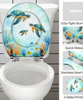 Toilet Seat Round Resin for Bathroom with sea turtle design, featuring grip-tight bumpers and stainless steel hinges.