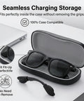 Meta Ear Grip For Ray-Ban Gen 2 Smart Glasses shown with seamless storage case, ear grips fit Wayfarer Skyler securely in closed case.