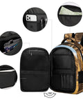 Unisex Elephant Print Backpack With Wilderness Design showing open compartments and internal storage options for organization.
