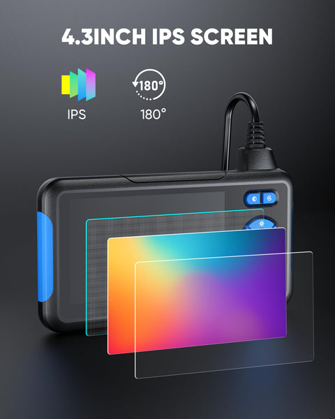 4.3 Inch HD IPS display of Endoscope Camera With Light For Tight Spots, 1080P Borescope With Dual Lens, IP67 Waterproof Camera