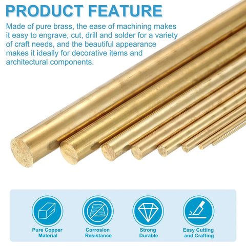 Six Pcs Round Brass Rods 3mm Diameter 18cm Length For DIY Crafting Jewelry Making Plating And Repair Projects Ideal For Science Class And Hobby Metalwork Brass Bars, brass rods close-up