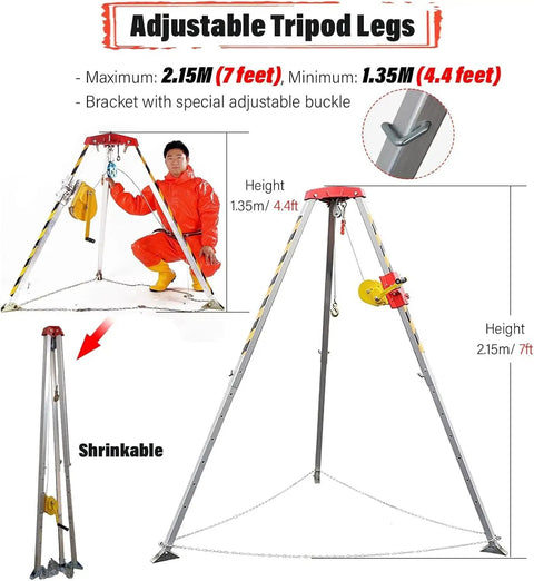 Confined Space Rescue Tripod Kit With 30m Cable, Portable Sewer Lifting Equipment, adjustable tripod legs with winch.