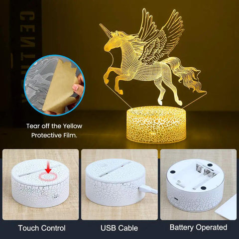 3D Unicorn Illusion Night Light With Remote Control, 16 Color Modes, Dope Desk Lamp For Kids And Girls, Flying Unicorn Visual Lamp, Perfect Birthday Gift And Home Decor