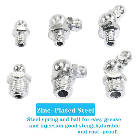 110 Piece Metric Grease Fittings Kit M6 M8 M10 Straight and 45 Degree 90 Degree Angled Zerk Fittings for Grease Guns