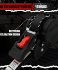 Close-up of 4 Pack Auto-Retractable Ratchet Tie Downs 1 Inch by 12 Foot Cargo Straps showcasing red release button and brake design.