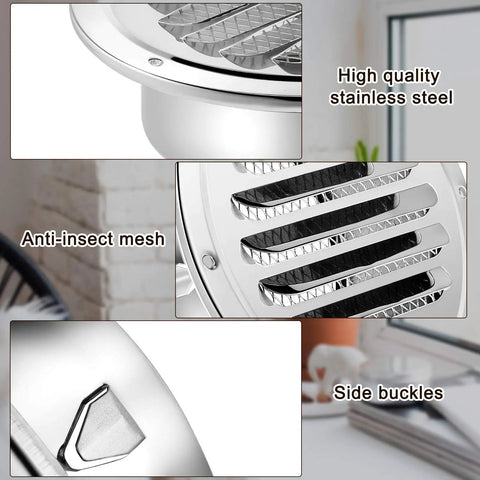 4 Inch Round Dryer Vent Covers Set Durable Stainless Steel Soffit Vents With Mesh Screen 4 Pack features and close-ups