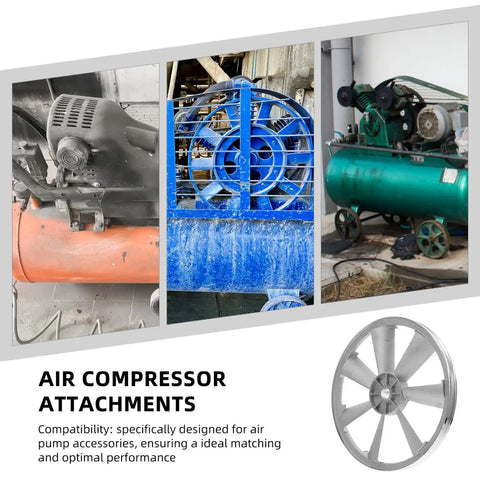 Ditch The Old Gear And Grab This Single Groove Metal Compressor Pulley For Your Air Compressor Needs Easy Install Plus Energy Efficiency Make This Belt Drive Wheel A Total Game Changer For Heavy Duty Projects showing various air compressor attachments.