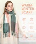 Cozy Mohair Style Winter Scarf For Women And Men Large Chunky Cashmere Feel Shawl Wrap 82.7 by 13.8 Inches With Tassels