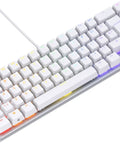 Solid Flex Compact Mechanical Gaming Keyboard With Heavy Aluminum Build Smooth Fox Switches Bright Per Key Rgb full nkro support uk qwerty mapping sleek white shell for pro setups top view with RGB lighting
