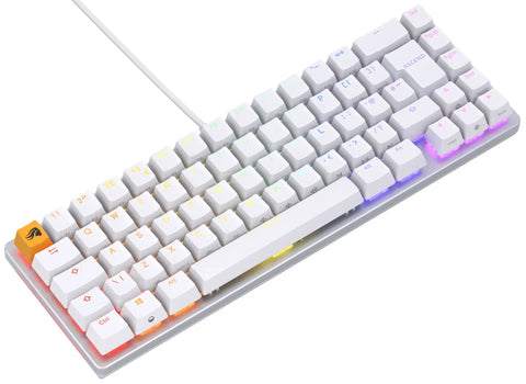 Solid Flex Compact Mechanical Gaming Keyboard With Heavy Aluminum Build Smooth Fox Switches Bright Per Key Rgb full nkro support uk qwerty mapping sleek white shell for pro setups top view with RGB lighting